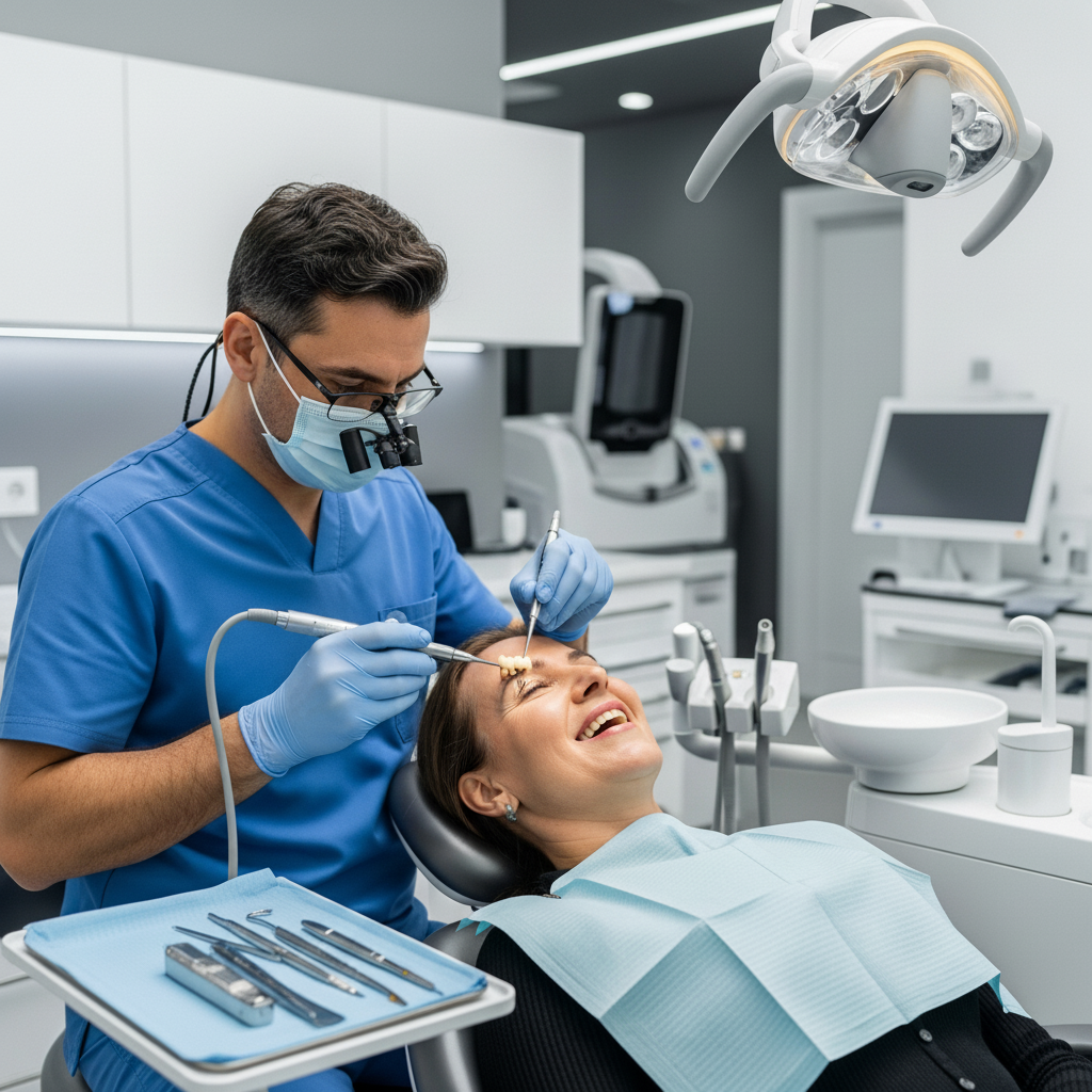 Dental Implants Turkey showing the final stage of fitting a custom-made Zirconium crown