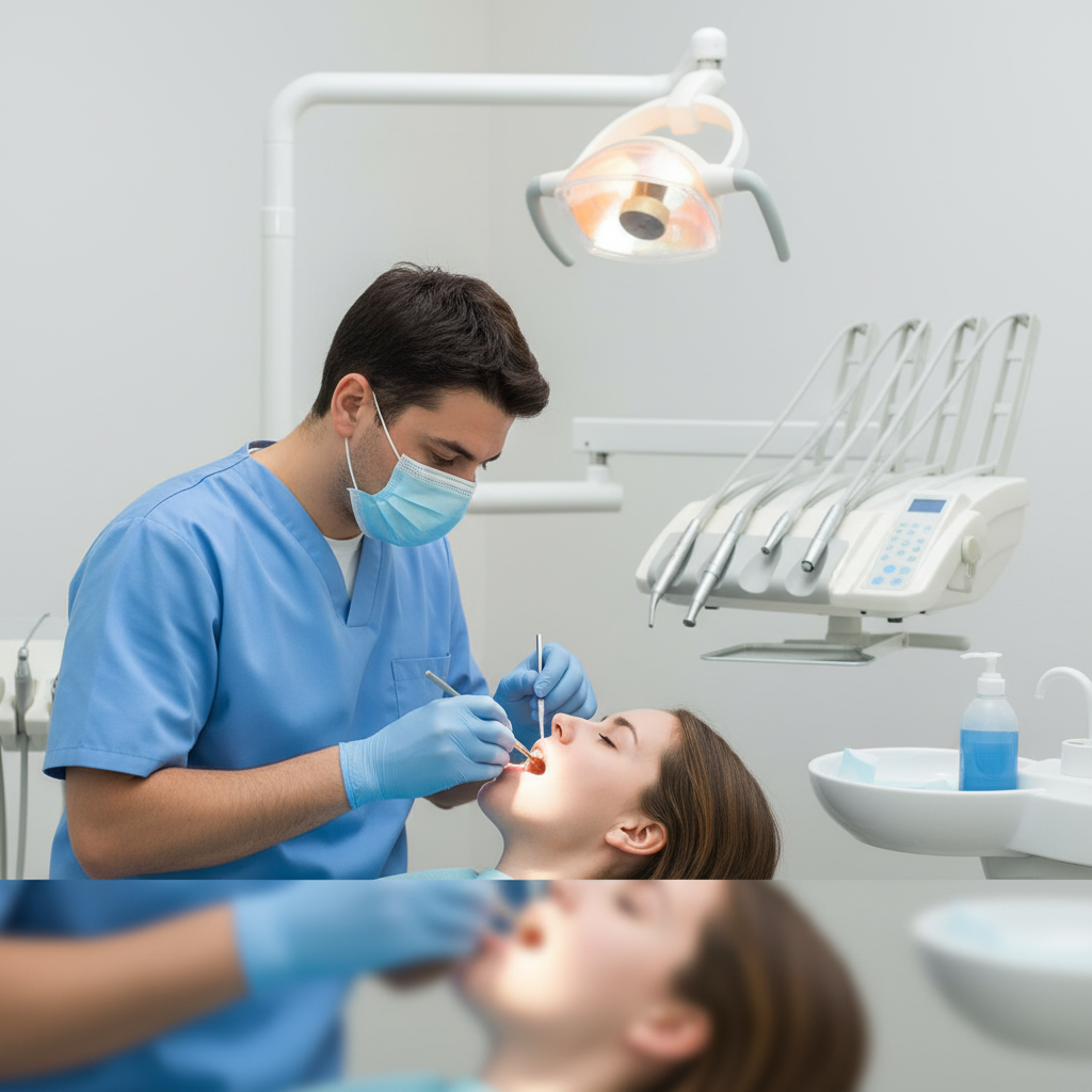 Teeth Whitening NZ: A professional dentist applies whitening gel to patient's teeth in a clinic.