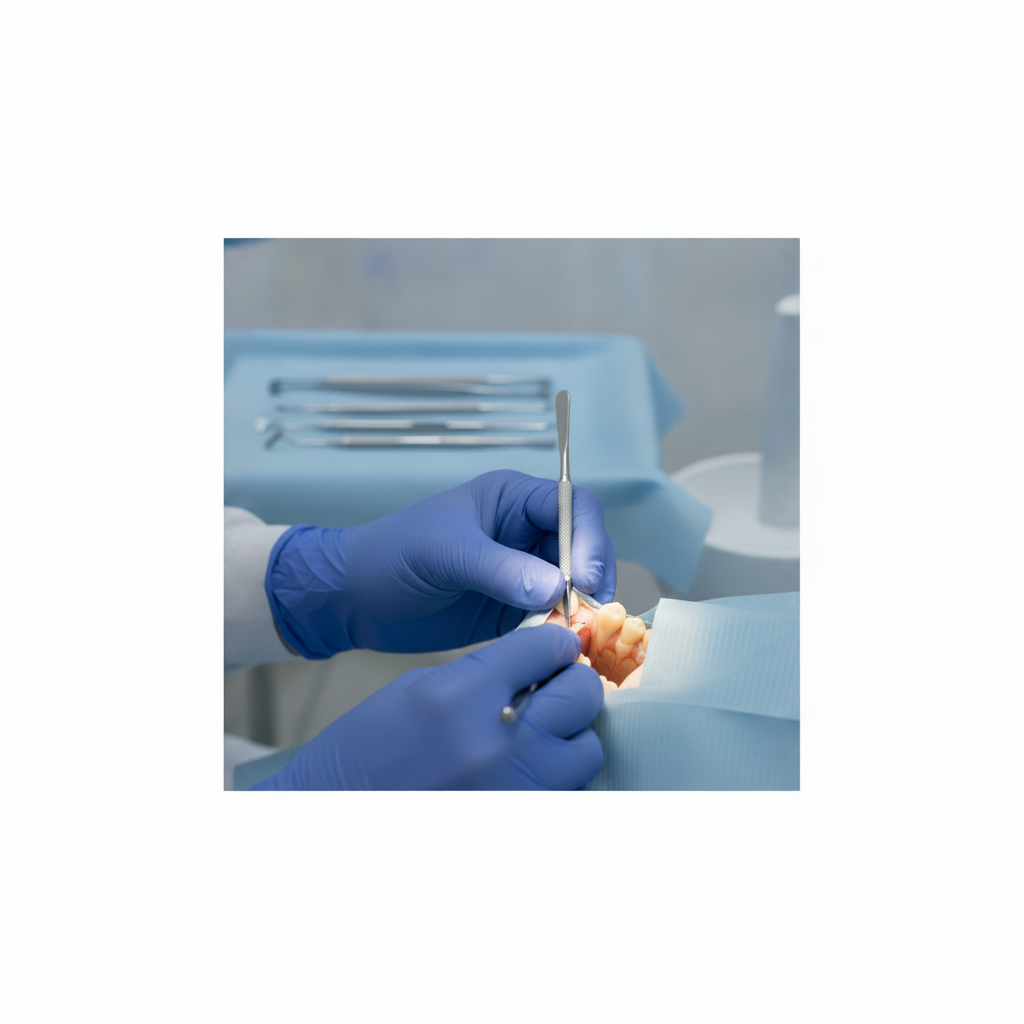 Gum Surgery NZ: Periodontist meticulously performs flap surgery, cleaning and reshaping around tooth roots.
