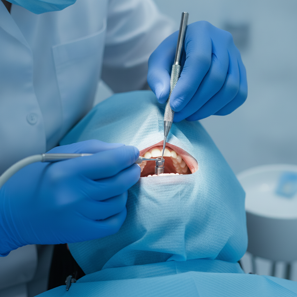 Precision dental implant surgical placement procedure How Many Visits Are Needed for Implants NZ? The intricate surgical step of dental implant placement.